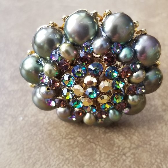 RARE VINTAGE STATEMENT JOSE & MARIA BARRERA PEARL STONE CRYSTAL FLOWER EARRINGS - Picture 7 of 12